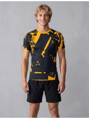 Pánské funkční kompresní triko s krátkým rukávem premium ALTISPORT VOJ/ALM079TR04 ČERNOŽLUTÁ
