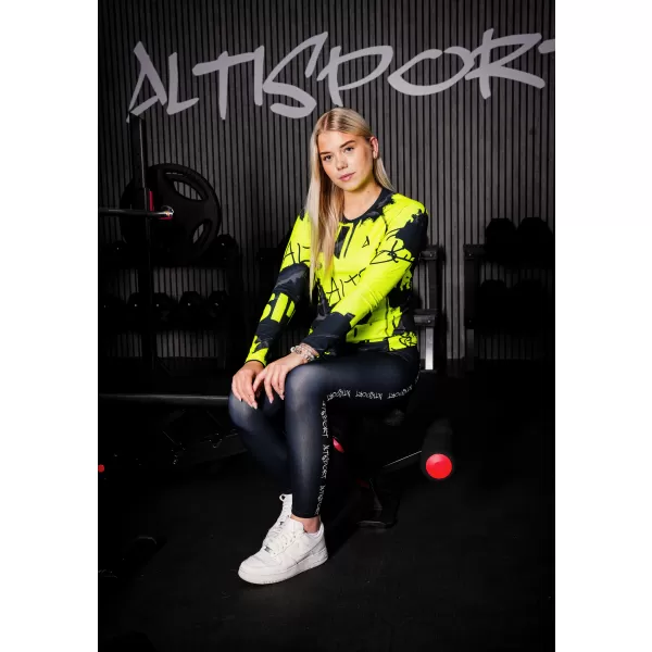  Dámské funkční tričko s dlouhým rukávem premium ALTISPORT VOJ/ALW076TR03 ČERNÁ/FLUO ŽLUTÁ 