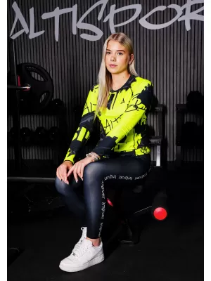 Dámské funkční tričko s dlouhým rukávem premium ALTISPORT VOJ/ALW076TR03 ČERNÁ/FLUO ŽLUTÁ