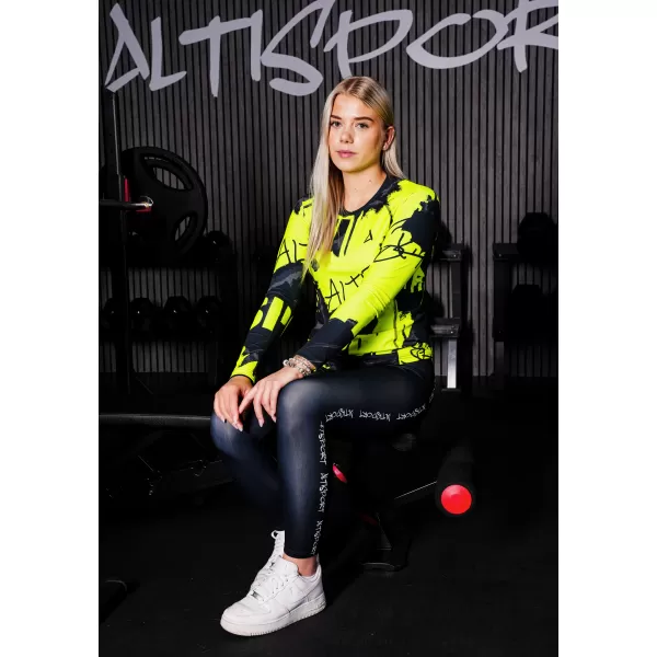  Dámské funkční tričko s dlouhým rukávem premium ALTISPORT VOJ/ALW076TR03 ČERNÁ/FLUO ŽLUTÁ 