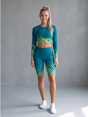 Dámské legíny nad kolena premium ALTISPORT VOJ/ALW109LEG02 EMERALD/FLUO YELLOW