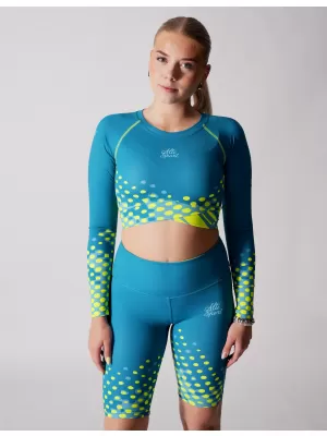 Dámský funkční crop top premium ALTISPORT VOJ/ALW109TR04 EMERALD/FLUO YELLOW